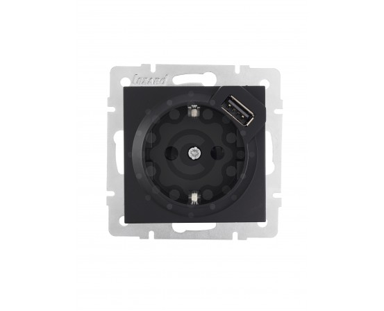 Розетка с заземлением + USB черная Lezard серия Vesna 742-4288-181